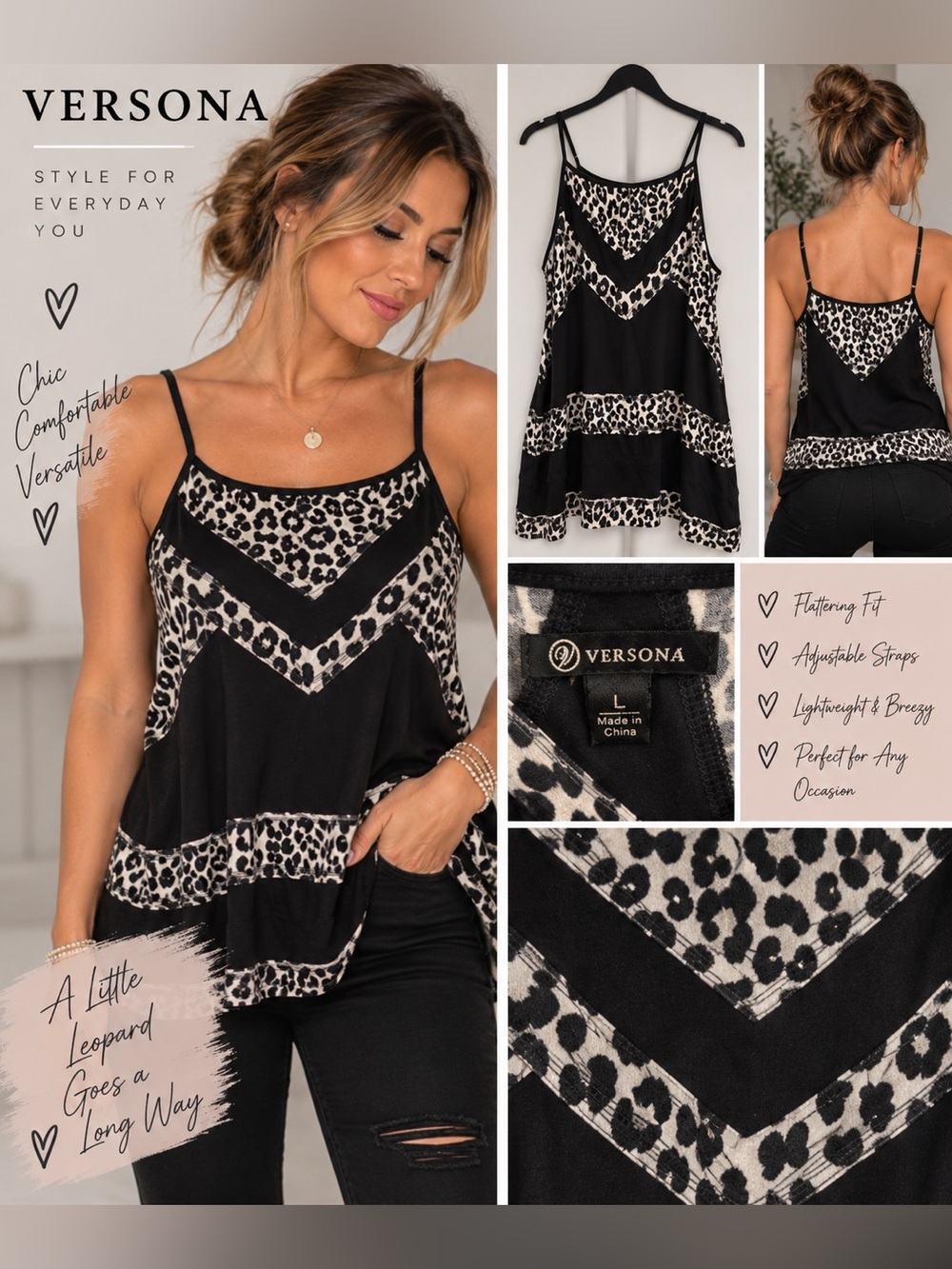 Versona Leopard Print Spaghetti Strap Cami Tank Top Size L